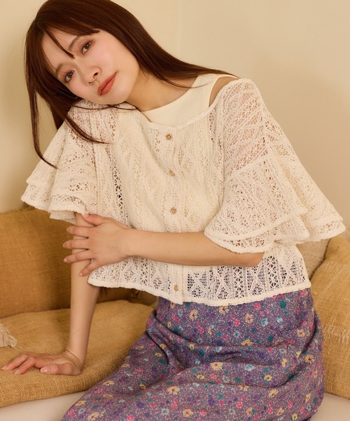 mysty woman(ミスティウーマン)の「ラッセルレースアンサンブル2 659886(カーディガン/ボレロ・レディース・アイボリー/ブラック/ライトグレー/グリーン・FREE)」の1枚目の写真