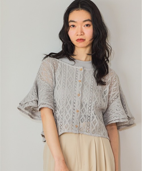 mysty woman(ミスティウーマン)の「ラッセルレースアンサンブル2 659886(カーディガン/ボレロ・レディース・アイボリー/ブラック/ライトグレー/グリーン・FREE)」の3枚目の写真