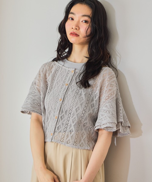 mysty woman(ミスティウーマン)の「ラッセルレースアンサンブル2 659886(カーディガン/ボレロ・レディース・アイボリー/ブラック/ライトグレー/グリーン・FREE)」の6枚目の写真