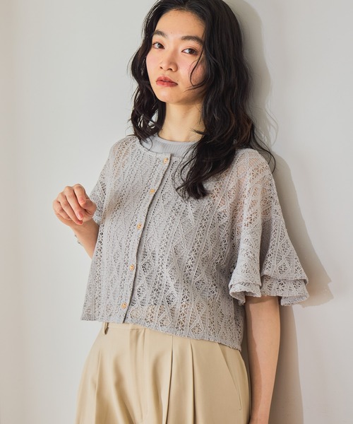 mysty woman(ミスティウーマン)の「ラッセルレースアンサンブル2 659886(カーディガン/ボレロ・レディース・アイボリー/ブラック/ライトグレー/グリーン・FREE)」の7枚目の写真