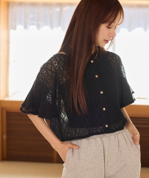 mysty woman(ミスティウーマン)の「ラッセルレースアンサンブル2 659886(カーディガン/ボレロ・レディース・アイボリー/ブラック/ライトグレー/グリーン・FREE)」の9枚目の写真