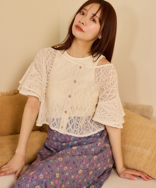 mysty woman(ミスティウーマン)の「ラッセルレースアンサンブル2 659886(カーディガン/ボレロ・レディース・アイボリー/ブラック/ライトグレー/グリーン・FREE)」の11枚目の写真