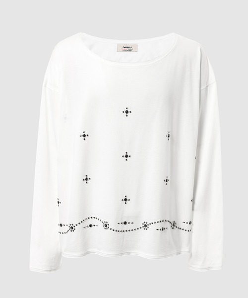 DAIRIKU(ダイリク)の「Waist Studs Wide-Neck Tee(Tシャツ/カットソー・メンズ・ブラック/ホワイト・L/M)」の1枚目の写真