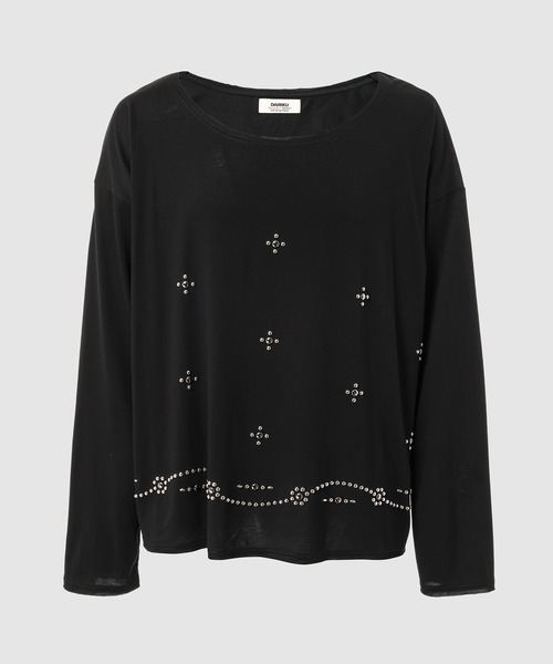 DAIRIKU(ダイリク)の「Waist Studs Wide-Neck Tee(Tシャツ/カットソー・メンズ・ブラック/ホワイト・L/M)」の2枚目の写真