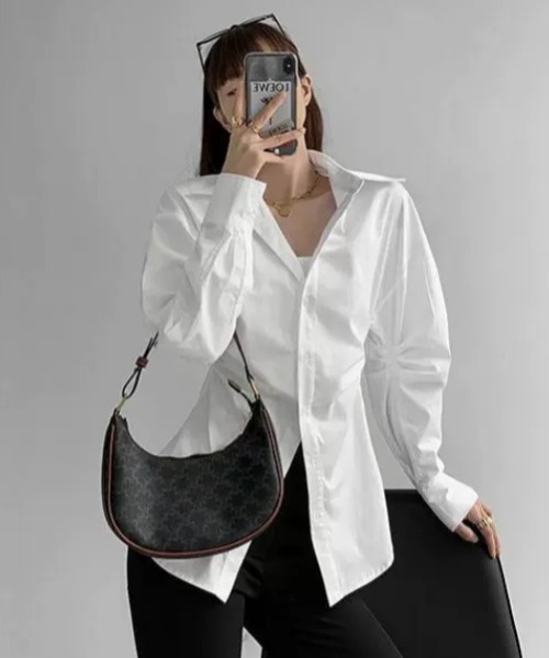 ampm(エーエムピーエム)の「ウエストシェイプ ロングシャツ(シャツ/ブラウス・レディース・ホワイト・L/M/S)」の6枚目の写真