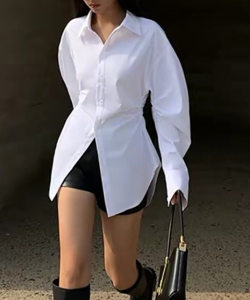 ampm(エーエムピーエム)の「ウエストシェイプ ロングシャツ(シャツ/ブラウス・レディース・ホワイト・L/M/S)」の15枚目の写真