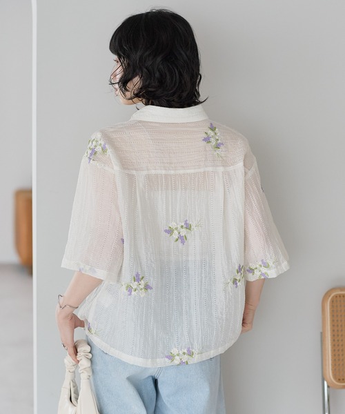 SOTT(ソット)の「花刺繍スキッパーシャツ(シャツ/ブラウス・レディース・オフホワイト/ブラック・FREE)」の21枚目の写真