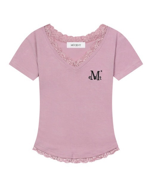 MUCENT(ムセント)の「◇MUCENT◇ブランド直輸入正規品/SUNNIOR LACE V-NECK HALF T サニアレースVネック半袖Tシャツ(Tシャツ/カットソー・レディース・アイボリー/ブラック/グレー/パープル/ネイビー/ピンク・FREE)」の5枚目の写真