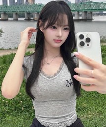 MUCENT（ムセント）の「◇MUCENT◇ブランド直輸入正規品 SUNNIOR LACE V-NECK HALF T サニアレースVネック半袖Tシャツ（Tシャツ/カットソー）」