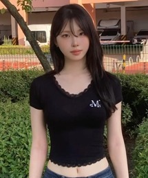 MUCENT（ムセント）の「◇MUCENT◇ブランド直輸入正規品 SUNNIOR LACE V-NECK HALF T サニアレースVネック半袖Tシャツ（Tシャツ/カットソー）」