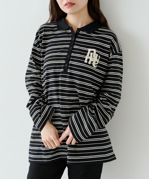 Kastane（カスタネ）の「サガラボーダーポロ（パーカー・レディース・ブラック/サックスブルー/アイボリー/ピンク・FREE）」の2枚目の写真