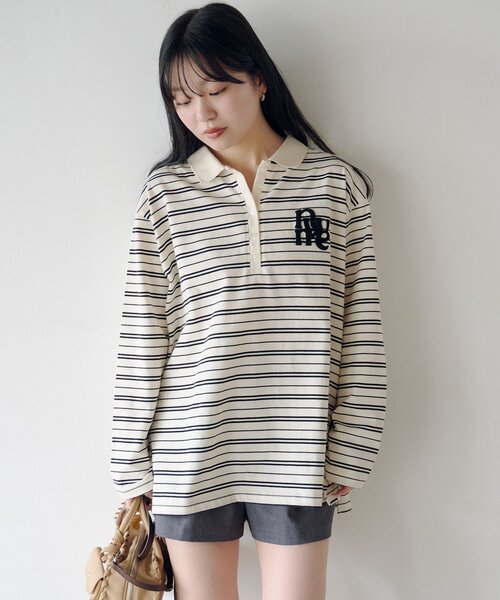 Kastane（カスタネ）の「サガラボーダーポロ（パーカー・レディース・ブラック/サックスブルー/アイボリー/ピンク・FREE）」の5枚目の写真