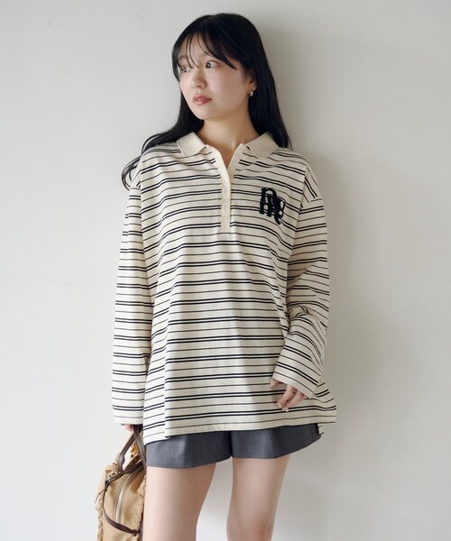 Kastane（カスタネ）の「サガラボーダーポロ（パーカー・レディース・ブラック/サックスブルー/アイボリー/ピンク・FREE）」の6枚目の写真