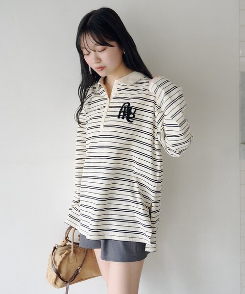 Kastane（カスタネ）の「サガラボーダーポロ（パーカー・レディース・ブラック/サックスブルー/アイボリー/ピンク・FREE）」の7枚目の写真