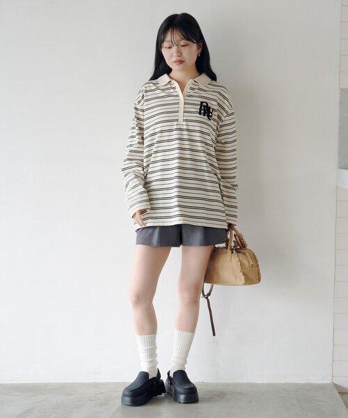 Kastane（カスタネ）の「サガラボーダーポロ（パーカー・レディース・ブラック/サックスブルー/アイボリー/ピンク・FREE）」の9枚目の写真