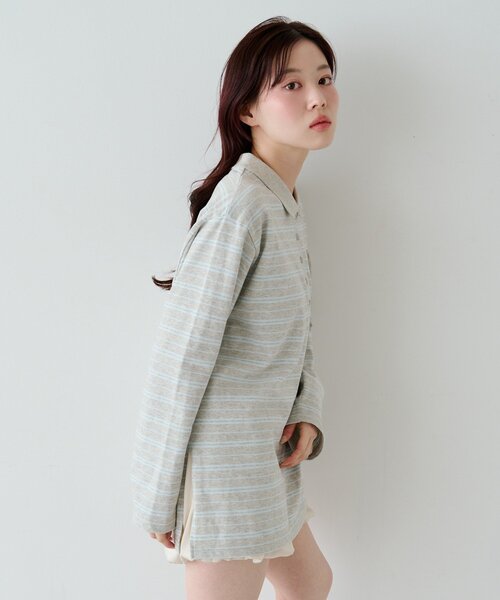 Kastane（カスタネ）の「サガラボーダーポロ（パーカー・レディース・ブラック/サックスブルー/アイボリー/ピンク・FREE）」の15枚目の写真