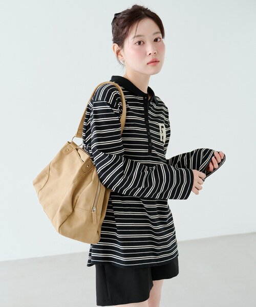 Kastane（カスタネ）の「サガラボーダーポロ（ポロシャツ・レディース・ブラック/サックスブルー/アイボリー/ピンク・FREE）」の6枚目の写真