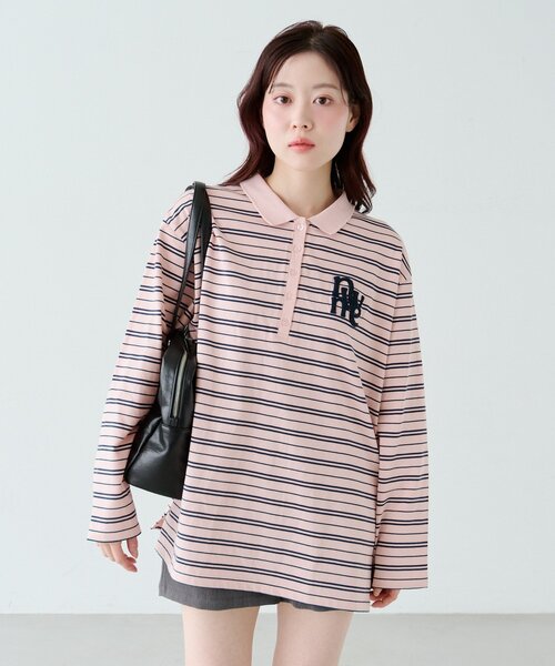 Kastane（カスタネ）の「サガラボーダーポロ（ポロシャツ・レディース・ブラック/サックスブルー/アイボリー/ピンク・FREE）」の8枚目の写真