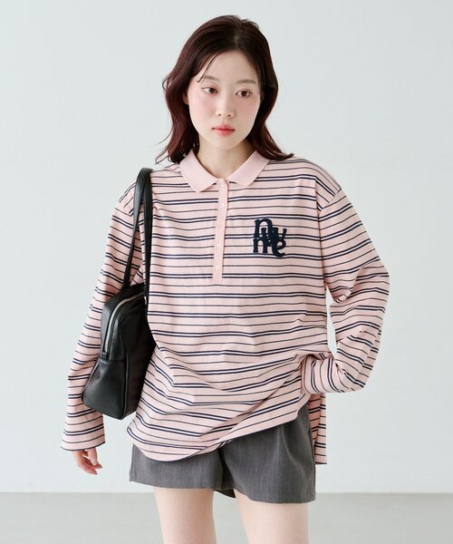 Kastane（カスタネ）の「サガラボーダーポロ（ポロシャツ・レディース・ブラック/サックスブルー/アイボリー/ピンク・FREE）」の9枚目の写真