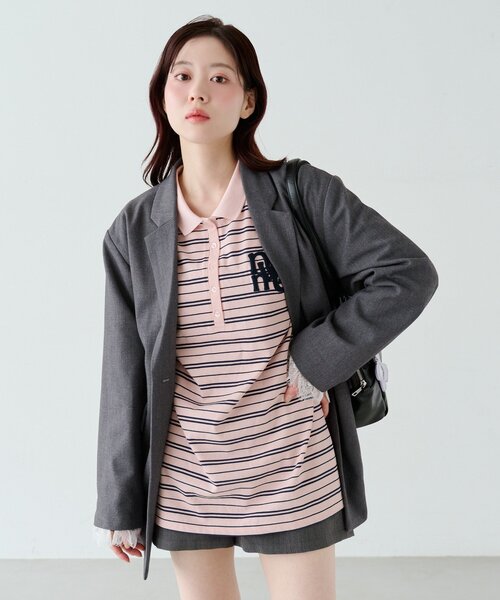 Kastane（カスタネ）の「サガラボーダーポロ（ポロシャツ・レディース・ブラック/サックスブルー/アイボリー/ピンク・FREE）」の10枚目の写真