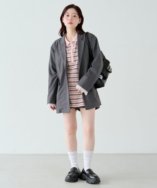 Kastane（カスタネ）の「サガラボーダーポロ（ポロシャツ・レディース・ブラック/サックスブルー/アイボリー/ピンク・FREE）」の11枚目の写真