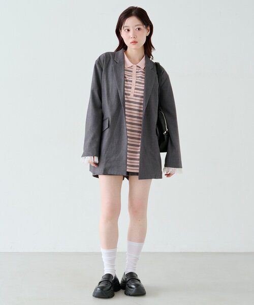 Kastane（カスタネ）の「サガラボーダーポロ（ポロシャツ・レディース・ブラック/サックスブルー/アイボリー/ピンク・FREE）」の12枚目の写真