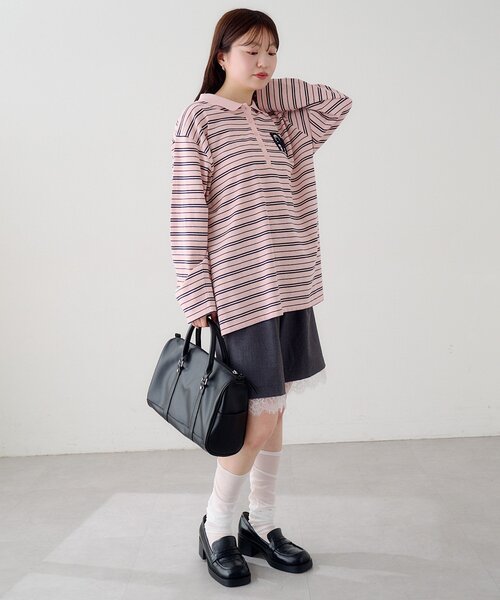 Kastane（カスタネ）の「サガラボーダーポロ（ポロシャツ・レディース・ブラック/サックスブルー/アイボリー/ピンク・FREE）」の14枚目の写真