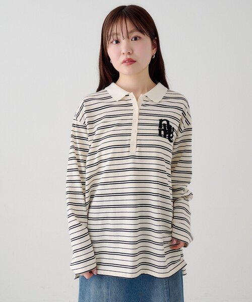 Kastane（カスタネ）の「サガラボーダーポロ（ポロシャツ・レディース・ブラック/サックスブルー/アイボリー/ピンク・FREE）」の5枚目の写真