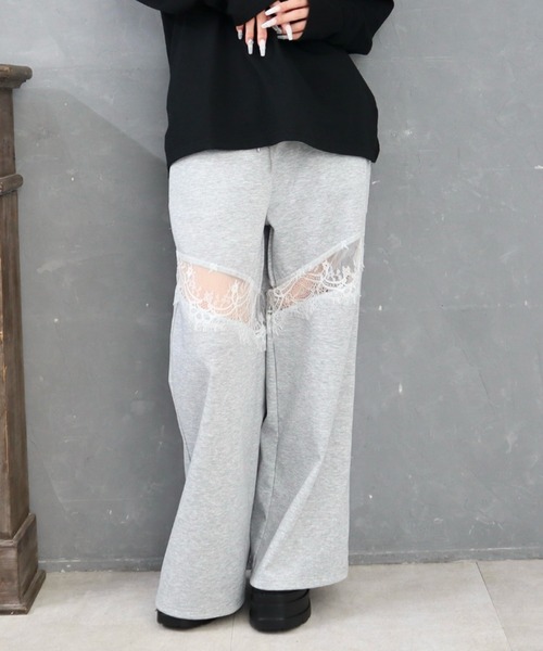 CECIL McBEE(セシルマクビー)の「レース切替スウェットパンツ(スウェットパンツ・レディース・ブラック/グレー・MEDIUM/LARGE)」の1枚目の写真