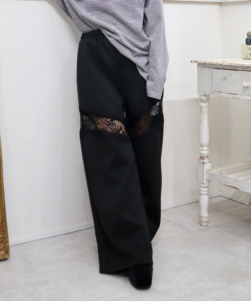 CECIL McBEE(セシルマクビー)の「レース切替スウェットパンツ(スウェットパンツ・レディース・ブラック/グレー・MEDIUM/LARGE)」の2枚目の写真