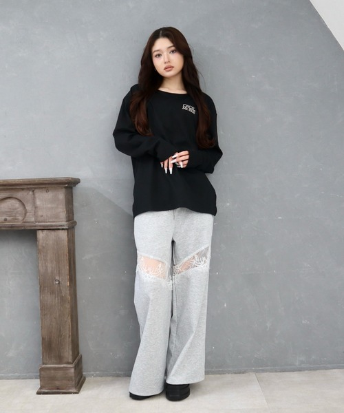 CECIL McBEE(セシルマクビー)の「レース切替スウェットパンツ(スウェットパンツ・レディース・ブラック/グレー・MEDIUM/LARGE)」の3枚目の写真