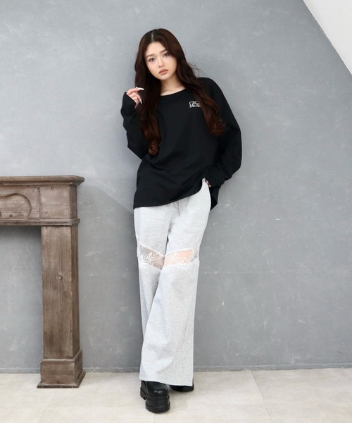 CECIL McBEE(セシルマクビー)の「レース切替スウェットパンツ(スウェットパンツ・レディース・ブラック/グレー・MEDIUM/LARGE)」の4枚目の写真