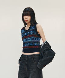 STUDIO TOMBOY（スタジオトムボーイ）の「パターンラウンドニットベスト_ネイビー 9105452100（ベスト）」