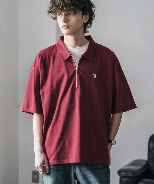 U.S. POLO ASSN.（ユーエスポロアッスン）の「新色追加 U.S. POLO ASSN. 別注コラボオーバーサイズワンポイントロゴ刺繍天竺半袖ハーフジップポロシャツ 無地/クレリック（ポロシャツ・メンズ・ブラック×ホワイト/グリーン/ブラウン/ホワイト/ホワイト×ブラック/チャコール/ネイビー/ベージュ/ブラック/ワイン・XL/M/L）」の10枚目の写真