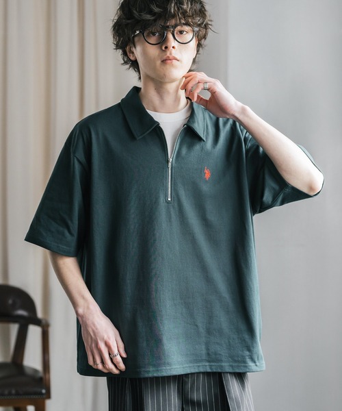 U.S. POLO ASSN.（ユーエスポロアッスン）の「新色追加 U.S. POLO ASSN. 別注コラボオーバーサイズワンポイントロゴ刺繍天竺半袖ハーフジップポロシャツ 無地/クレリック（ポロシャツ・メンズ・ブラック×ホワイト/グリーン/ブラウン/ホワイト/ホワイト×ブラック/チャコール/ネイビー/ベージュ/ブラック/ワイン・XL/M/L）」の8枚目の写真