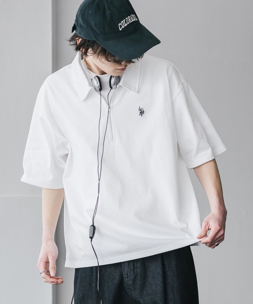 U.S. POLO ASSN.（ユーエスポロアッスン）の「新色追加 U.S. POLO ASSN. 別注コラボオーバーサイズワンポイントロゴ刺繍天竺半袖ハーフジップポロシャツ 無地/クレリック（ポロシャツ・メンズ・ブラック×ホワイト/グリーン/ブラウン/ホワイト/ホワイト×ブラック/チャコール/ネイビー/ベージュ/ブラック/ワイン・XL/M/L）」の12枚目の写真