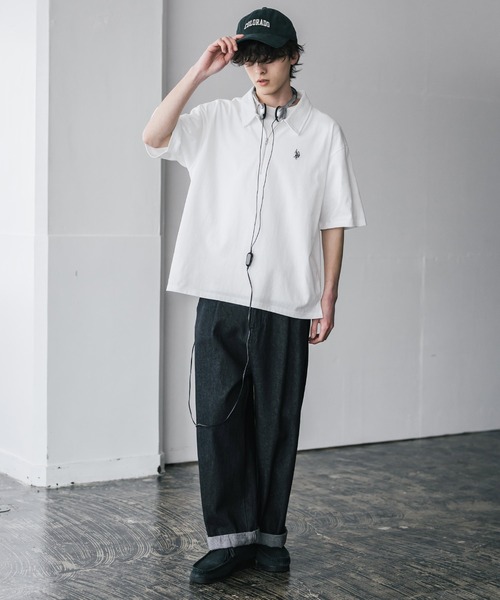 U.S. POLO ASSN.（ユーエスポロアッスン）の「新色追加 U.S. POLO ASSN. 別注コラボオーバーサイズワンポイントロゴ刺繍天竺半袖ハーフジップポロシャツ 無地/クレリック（ポロシャツ・メンズ・ブラック×ホワイト/グリーン/ブラウン/ホワイト/ホワイト×ブラック/チャコール/ネイビー/ベージュ/ブラック/ワイン・XL/M/L）」の13枚目の写真
