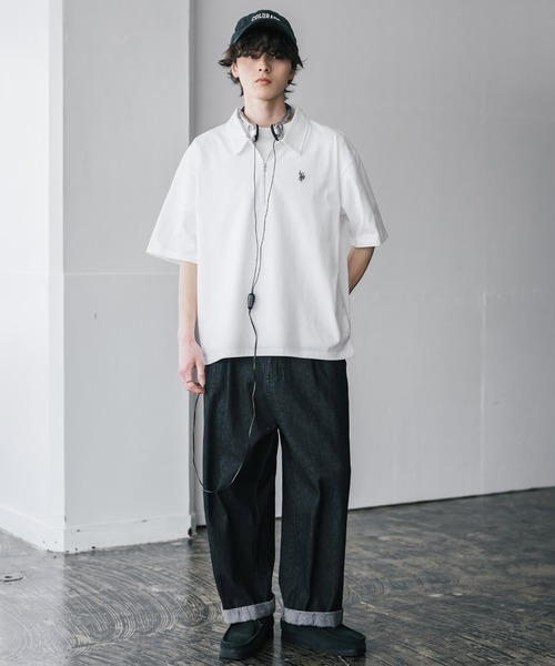 U.S. POLO ASSN.（ユーエスポロアッスン）の「新色追加 U.S. POLO ASSN. 別注コラボオーバーサイズワンポイントロゴ刺繍天竺半袖ハーフジップポロシャツ 無地/クレリック（ポロシャツ・メンズ・ブラック×ホワイト/グリーン/ブラウン/ホワイト/ホワイト×ブラック/チャコール/ネイビー/ベージュ/ブラック/ワイン・XL/M/L）」の14枚目の写真