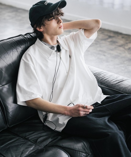 U.S. POLO ASSN.（ユーエスポロアッスン）の「新色追加 U.S. POLO ASSN. 別注コラボオーバーサイズワンポイントロゴ刺繍天竺半袖ハーフジップポロシャツ 無地/クレリック（ポロシャツ・メンズ・ブラック×ホワイト/グリーン/ブラウン/ホワイト/ホワイト×ブラック/チャコール/ネイビー/ベージュ/ブラック/ワイン・XL/M/L）」の16枚目の写真