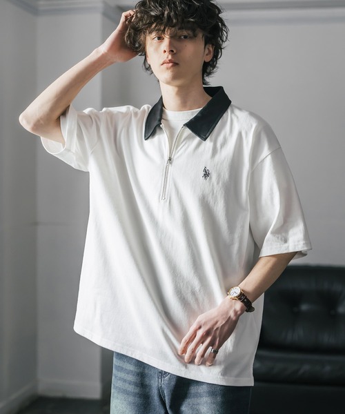 U.S. POLO ASSN.（ユーエスポロアッスン）の「新色追加 U.S. POLO ASSN. 別注コラボオーバーサイズワンポイントロゴ刺繍天竺半袖ハーフジップポロシャツ 無地/クレリック（ポロシャツ・メンズ・ブラック×ホワイト/グリーン/ブラウン/ホワイト/ホワイト×ブラック/チャコール/ネイビー/ベージュ/ブラック/ワイン・XL/M/L）」の18枚目の写真