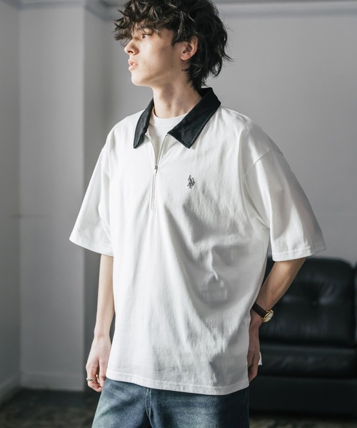 U.S. POLO ASSN.（ユーエスポロアッスン）の「新色追加 U.S. POLO ASSN. 別注コラボオーバーサイズワンポイントロゴ刺繍天竺半袖ハーフジップポロシャツ 無地/クレリック（ポロシャツ・メンズ・ブラック×ホワイト/グリーン/ブラウン/ホワイト/ホワイト×ブラック/チャコール/ネイビー/ベージュ/ブラック/ワイン・XL/M/L）」の19枚目の写真