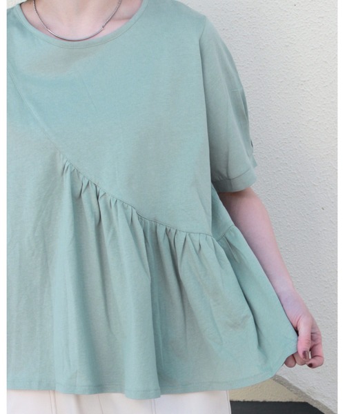 amini（アミニ）の「アシンメトリー ギャザー切り替えカットソー（Tシャツ/カットソー・レディース・ミント/ブラック/オフホワイト・MEDIUM）」の10枚目の写真