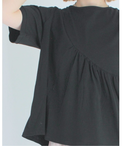 amini（アミニ）の「アシンメトリー ギャザー切り替えカットソー（Tシャツ/カットソー・レディース・ミント/ブラック/オフホワイト・MEDIUM）」の6枚目の写真