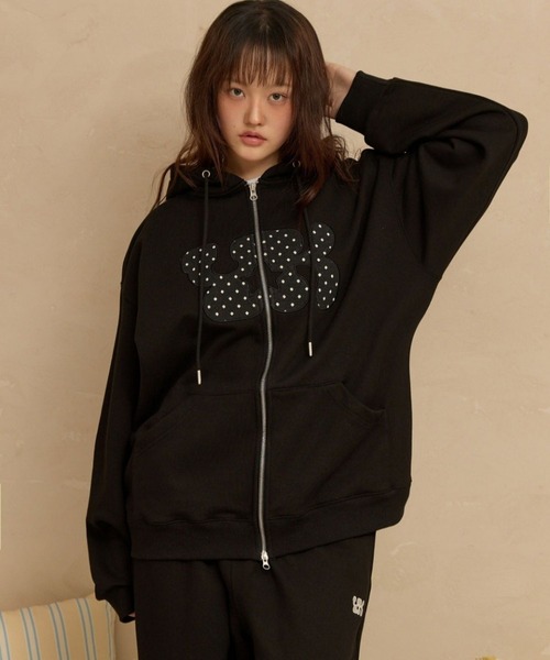 WaiKei（ワイケイ）の「セットアップ着用可能【UNISEX】Wai Kei／アップリケドットジップ（パーカー・レディース・ベージュ/ブラック・LARGE/MEDIUM）」の11枚目の写真