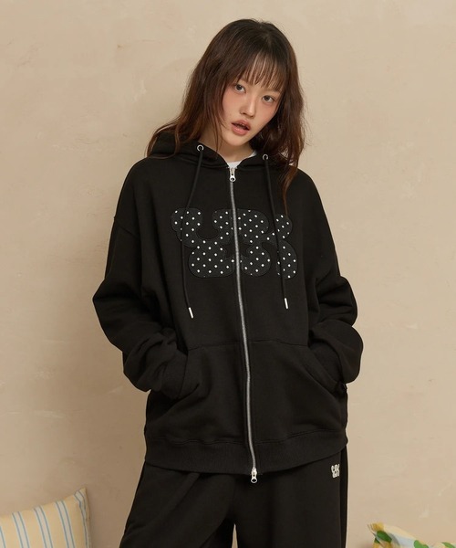 WaiKei（ワイケイ）の「セットアップ着用可能【UNISEX】Wai Kei／アップリケドットジップ（パーカー・レディース・ベージュ/ブラック・LARGE/MEDIUM）」の12枚目の写真
