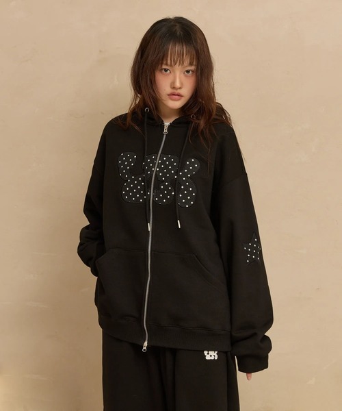WaiKei（ワイケイ）の「セットアップ着用可能【UNISEX】Wai Kei／アップリケドットジップ（パーカー・レディース・ベージュ/ブラック・LARGE/MEDIUM）」の13枚目の写真