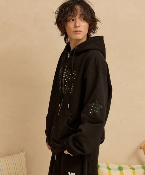 WaiKei（ワイケイ）の「セットアップ着用可能【UNISEX】Wai Kei／アップリケドットジップ（パーカー・レディース・ベージュ/ブラック・LARGE/MEDIUM）」の17枚目の写真