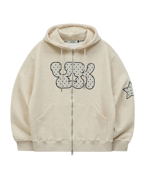 WaiKei（ワイケイ）の「セットアップ着用可能【UNISEX】Wai Kei／アップリケドットジップ（パーカー・レディース・ベージュ/ブラック・LARGE/MEDIUM）」の22枚目の写真