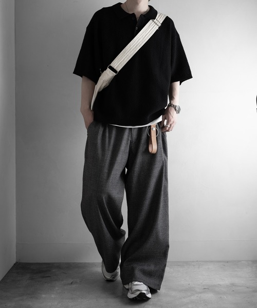 RUUBON(ルーボン)の「【RUUBON】3tuck straight wide pants/スリータック ストレートワイドパンツ(スラックス・メンズ・ブラック/グレー/ブラック系1・L/M/S)」の9枚目の写真