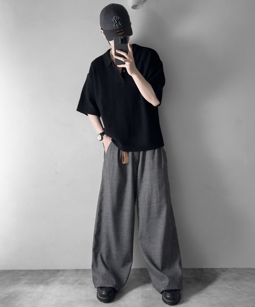 RUUBON(ルーボン)の「【RUUBON】3tuck straight wide pants/スリータック ストレートワイドパンツ(スラックス・メンズ・ブラック/グレー/ブラック系1・L/M/S)」の11枚目の写真